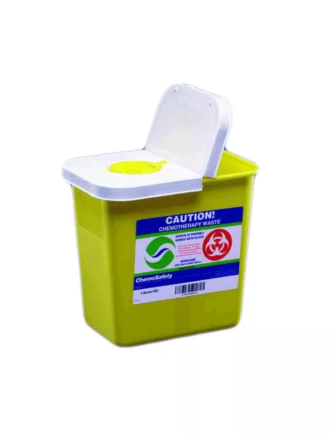 2 Gallon Yellow Chemotherapy SharpSafety Sharps Container, Hinged Lid - 8982