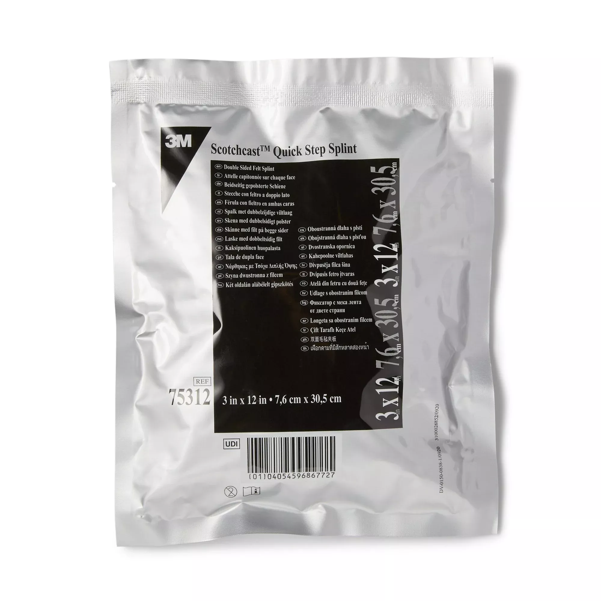 3M™ Scotchcast™ Quick Step Double Sided Felt Padded Splint, 3 x 12 Inch