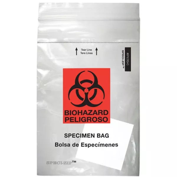 6" x 9" Transparent Clear with Absorbent Pad 2-Pocket Zip-Closure Biohazard Specimen Bags 6" x 9" Transparent Clear with Absorbent Pad ,1000 / pk