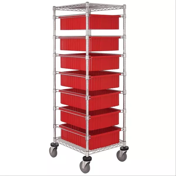7-Container Divider Box Cart 7-Container Bin Cart • Frame: 21"W x 24"D x 69"H • Boxes: 17.5"W x 22.5"D x 6"H ,1 Each