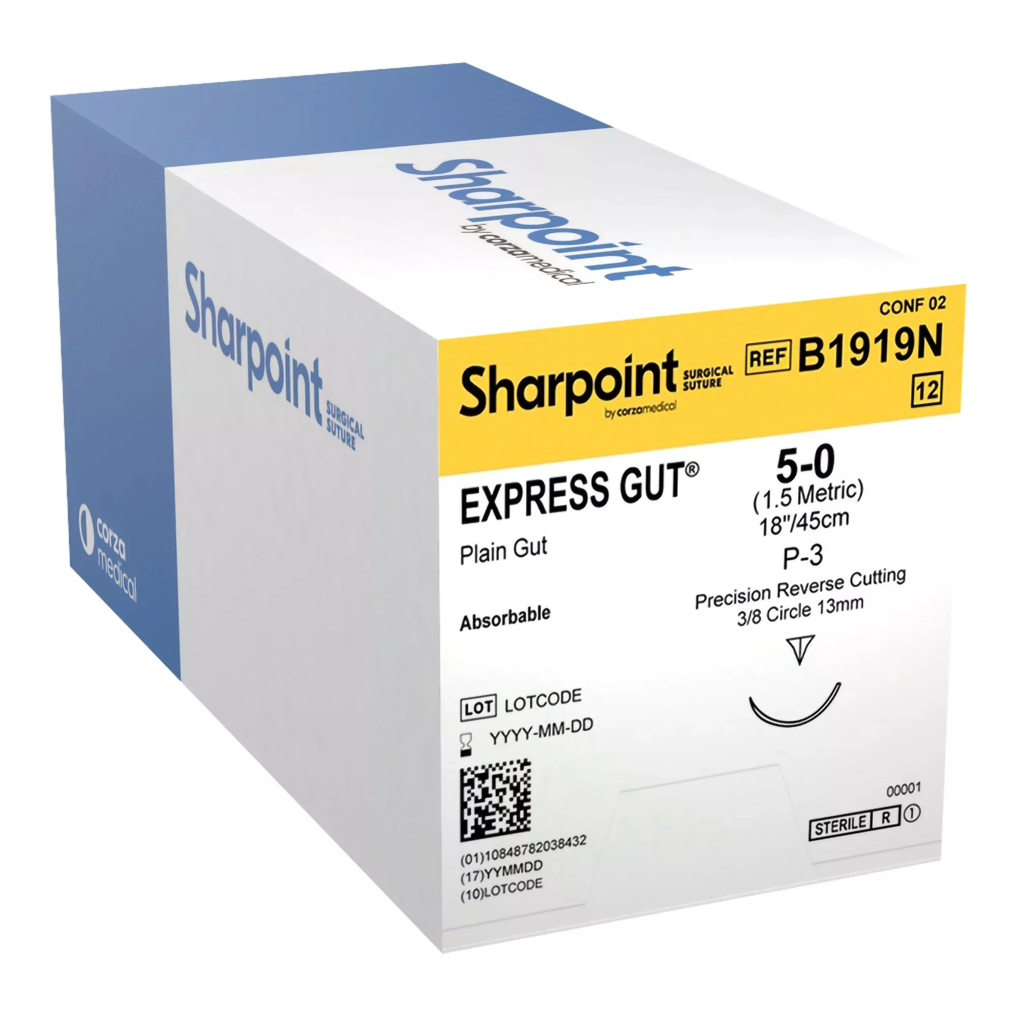 Absorbable Suture with Needle Surgical Specialties™ Plain Gut P-3 3/8 Circle Precision Reverse Cutting Needle Size 6-0 Monofilament