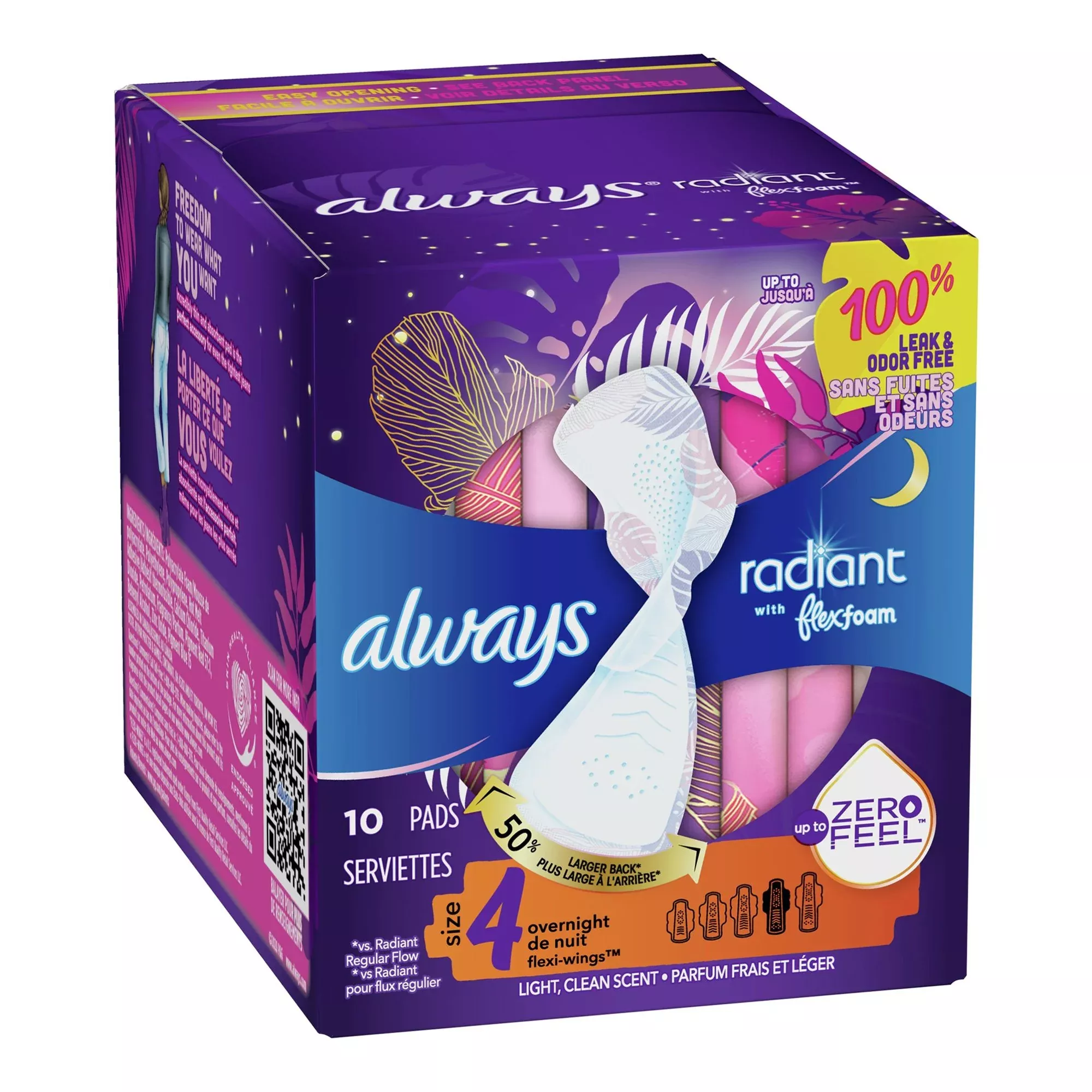 Always Radiant Overnight Pads, Size 4