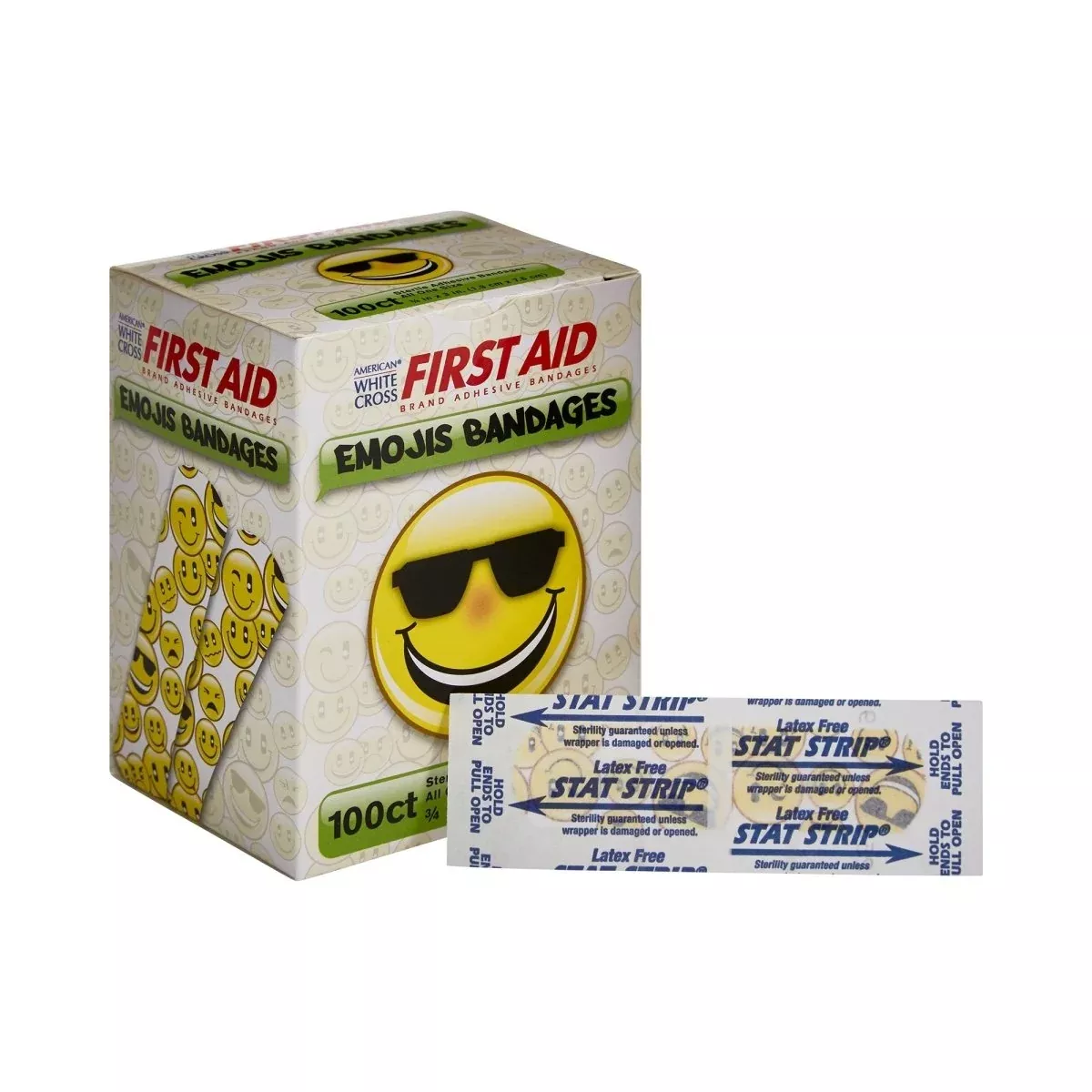 American White Cross First Aid Emojis Kid Design Adhesive Strips