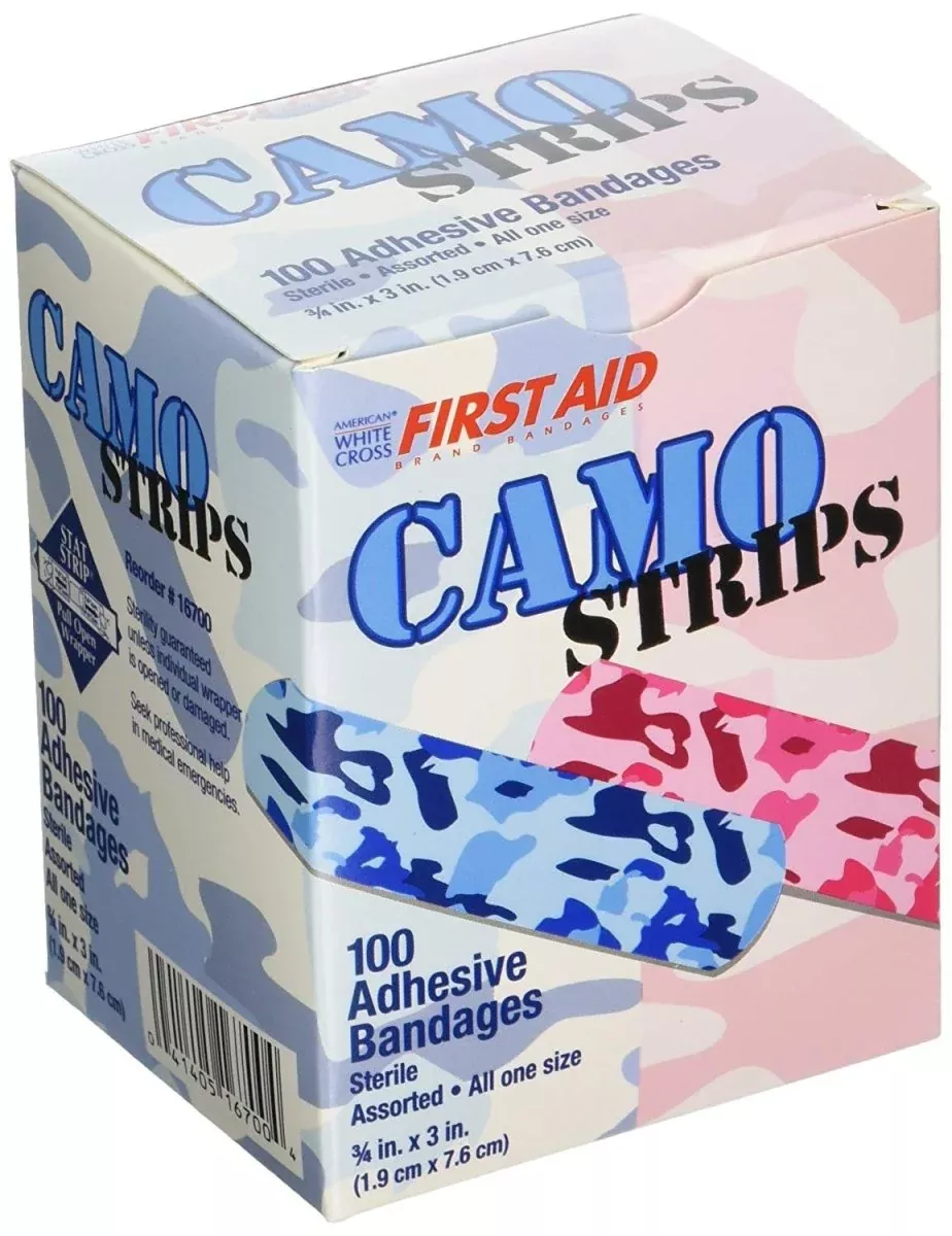 American White Cross Stat Strip Kid Design (Blue / Pink Camo) Adhesive Strips
