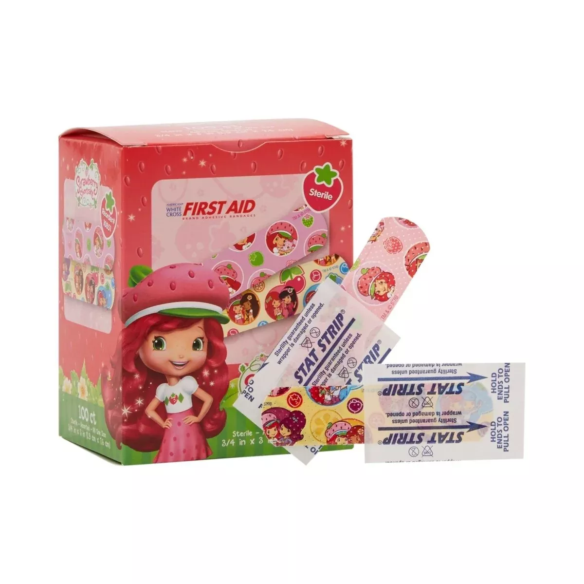 American White Cross Stat Strip Strawberry Shortcake Design Adhesive Strips