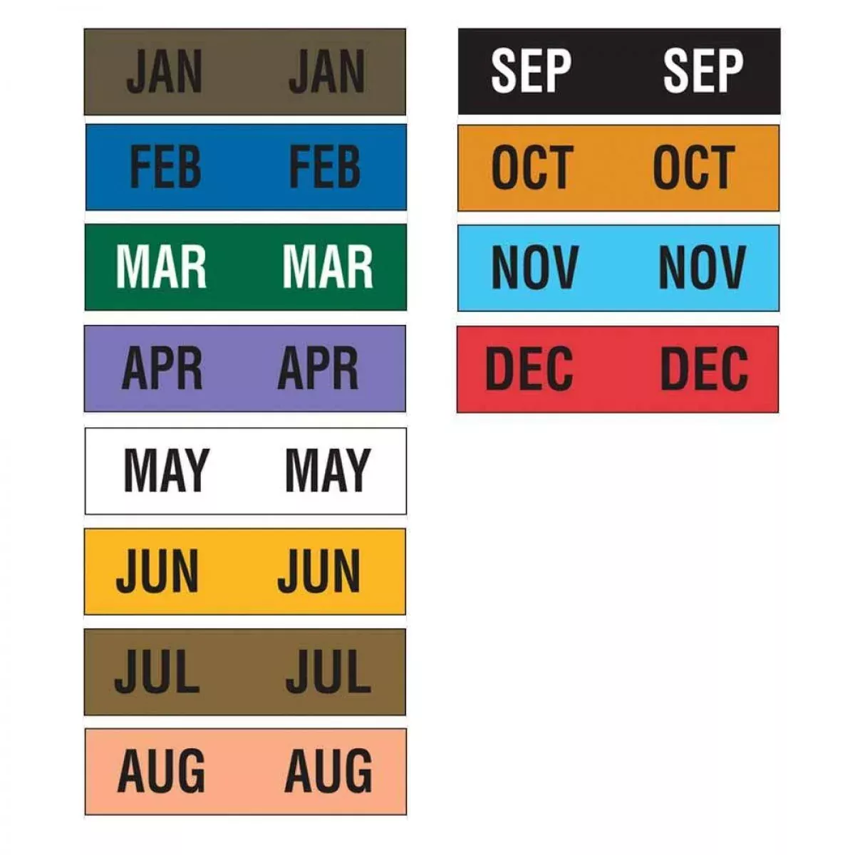 Ames Compatible Color Code Label Month 1 3/4" X 1/2" Assorted Colors Mylar Permanent - 1000 Per Roll, 12 Rolls Per Set