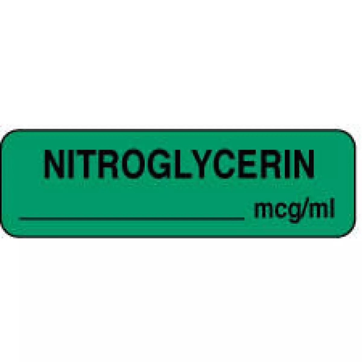 Anesthesia Label (Paper, Permanent) Nitroglycerin Mcg/Ml 1 1/4" X 3/8" Green - 1000 Per Roll