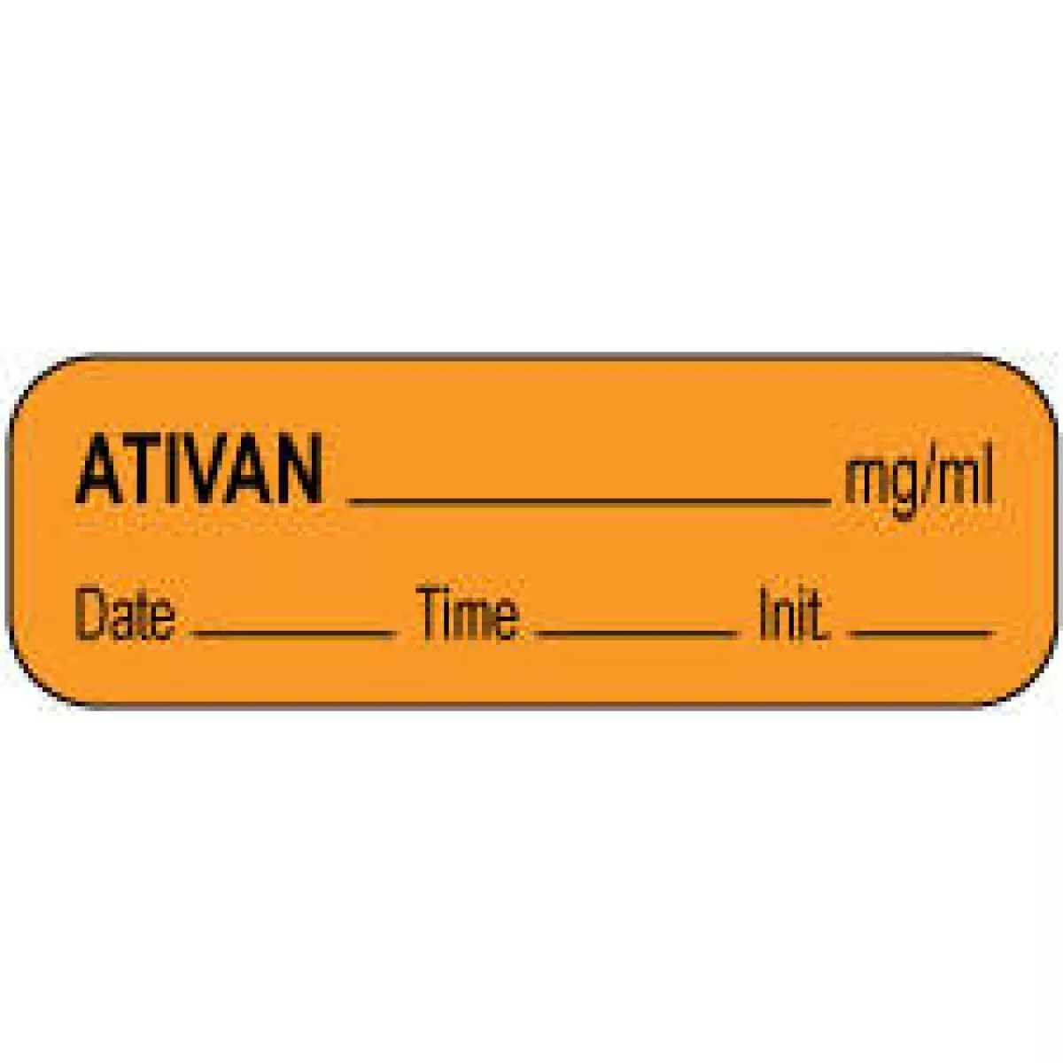 Anesthesia Label With Date, Time & Initial (Paper, Permanent) Ativan Mg/Ml 1 1/2" X 1/2" Orange - 1000 Per Roll
