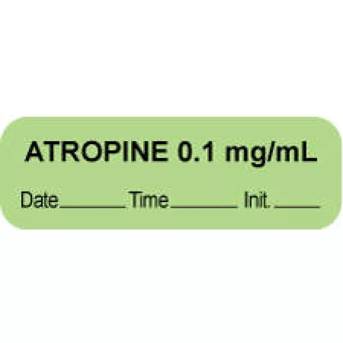 Anesthesia Label With Date, Time & Initial (Paper, Permanent) "Atropine 0.1 Mg/Ml" 1 1/2" X 1/2" Green - 1000 Per Roll