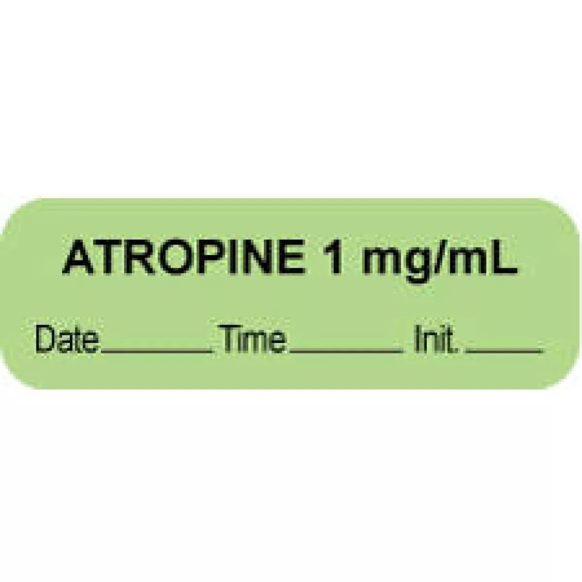 Anesthesia Label With Date, Time & Initial (Paper, Permanent) "Atropine 1 Mg/Ml" 1 1/2" X 1/2" Green - 1000 Per Roll