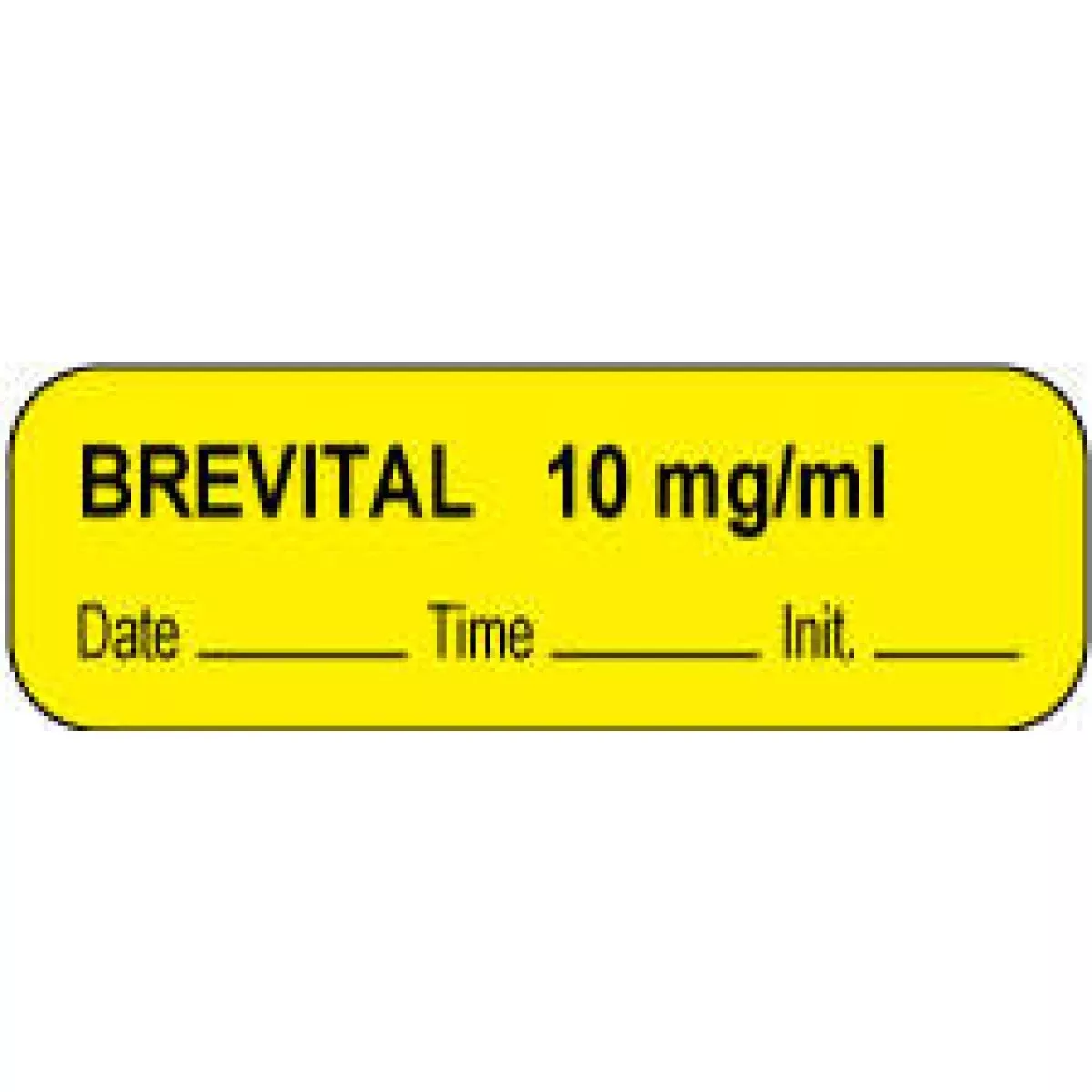 Anesthesia Label With Date, Time & Initial (Paper, Permanent) Brevital 10 Mg/Ml 1 1/2" X 1/2" Yellow - 1000 Per Roll