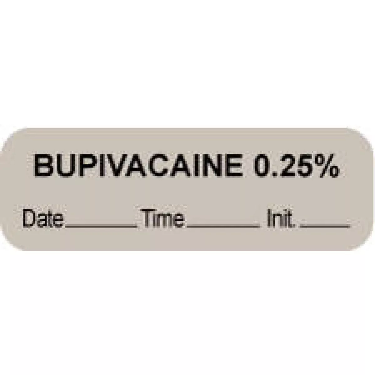 Anesthesia Label With Date, Time & Initial (Paper, Permanent) "Bupivacaine 0.25%" 1 1/2" X 1/2" Gray - 1000 Per Roll