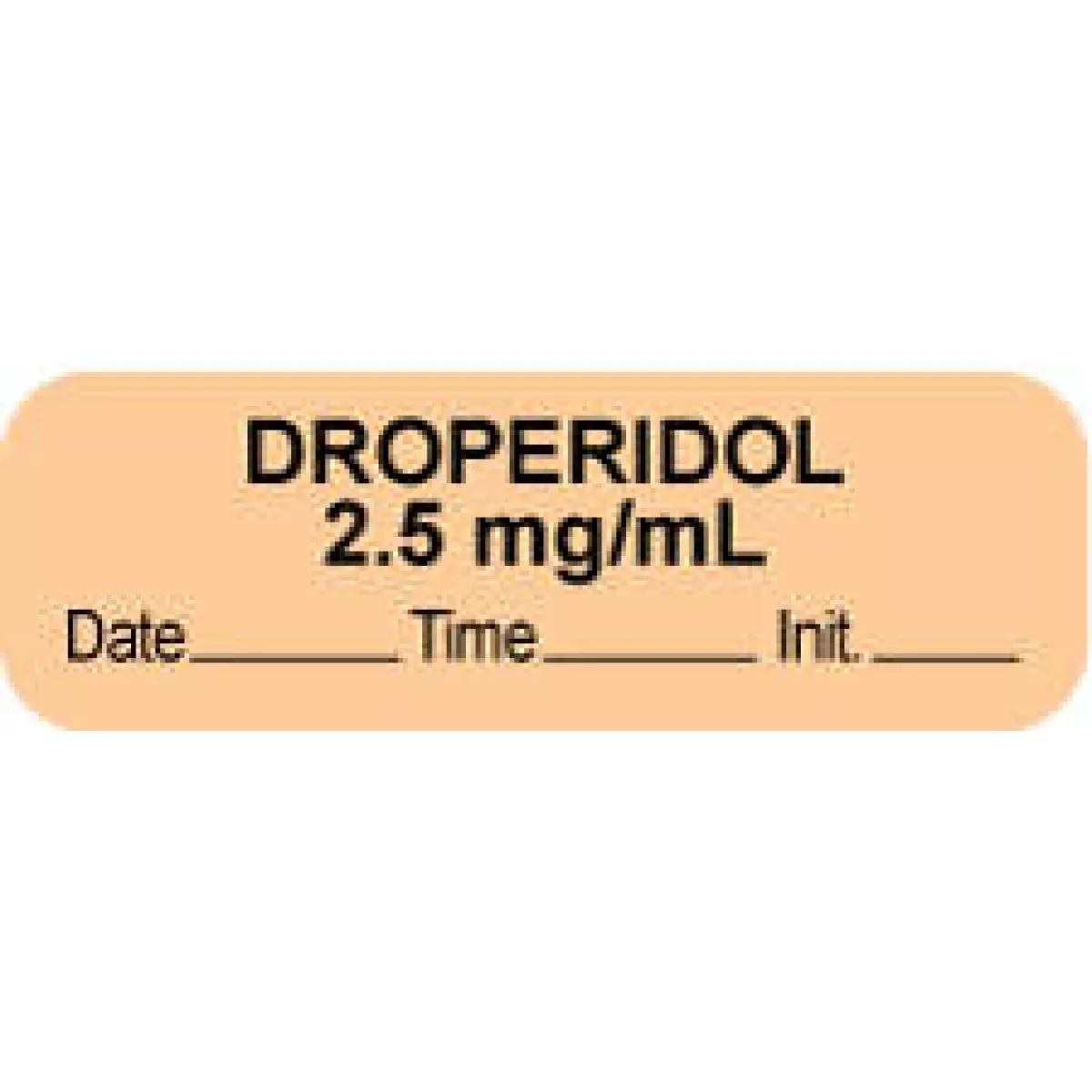 Anesthesia Label With Date, Time & Initial (Paper, Permanent) "Droperidol 2.5 Mg/Ml" 1 1/2" X 1/2" Salmon - 1000 Per Roll