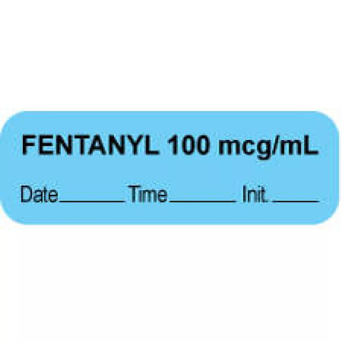 Anesthesia Label With Date, Time & Initial (Paper, Permanent) "Fentanyl 100 Mcg/Ml" 1 1/2" X 1/2" Blue - 1000 Per Roll