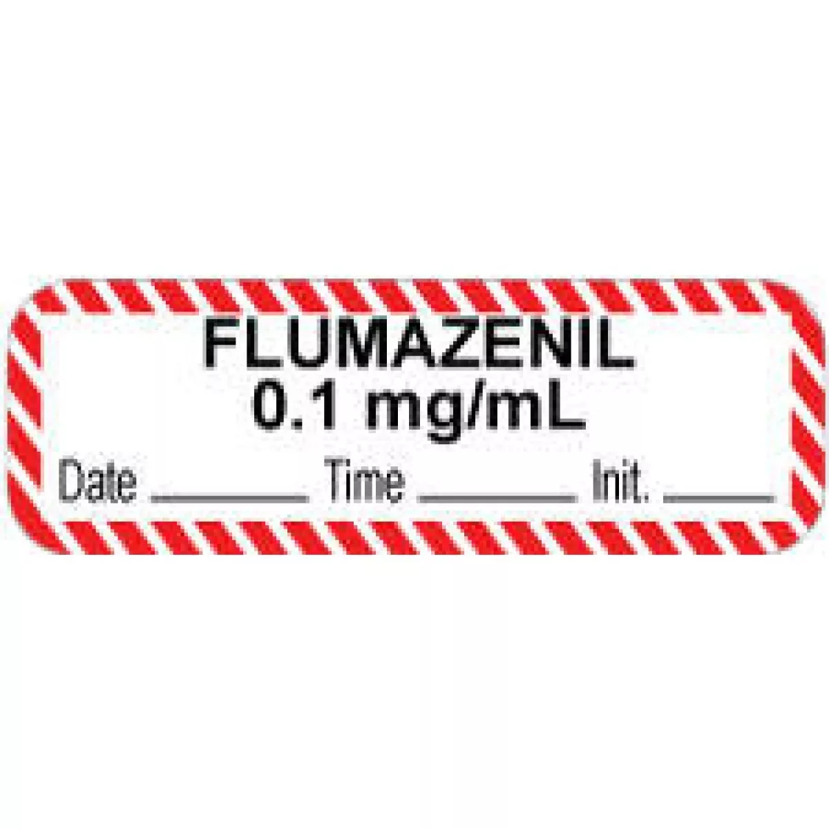 Anesthesia Label With Date, Time & Initial (Paper, Permanent) "Flumazenil 0.1 Mg/Ml" 1 1/2" X 1/2" White With Fluorescent Red - 1000 Per Roll