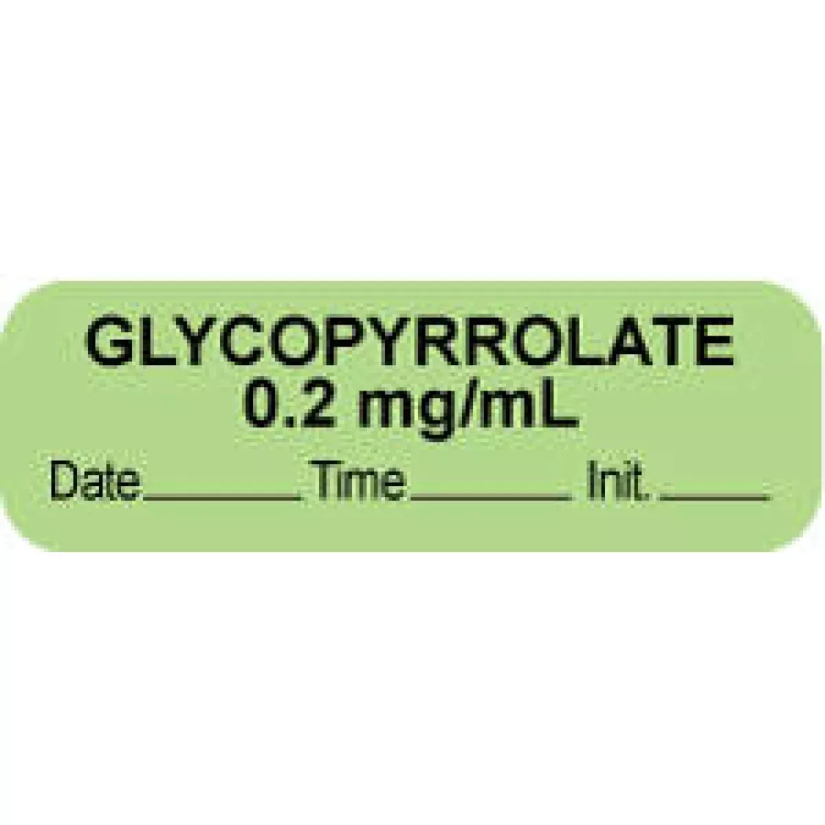 Anesthesia Label With Date, Time & Initial (Paper, Permanent) "Glycopyrrolate 0.2" 1 1/2" X 1/2" Green - 1000 Per Roll