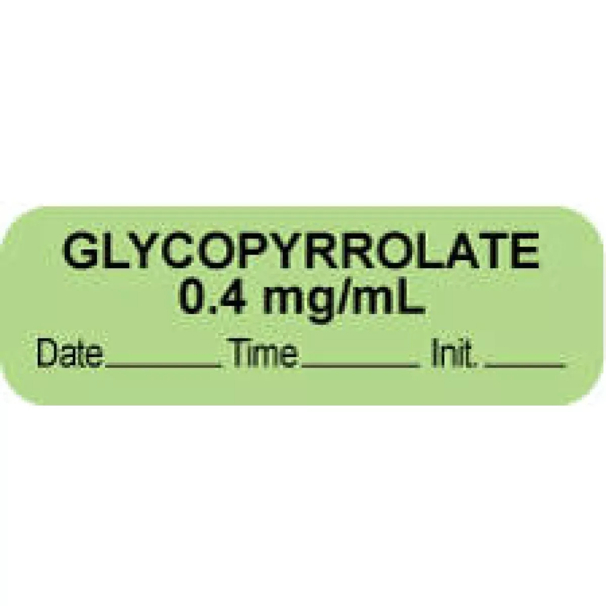Anesthesia Label With Date, Time & Initial (Paper, Permanent) "Glycopyrrolate 0.4" 1 1/2" X 1/2" Green - 1000 Per Roll