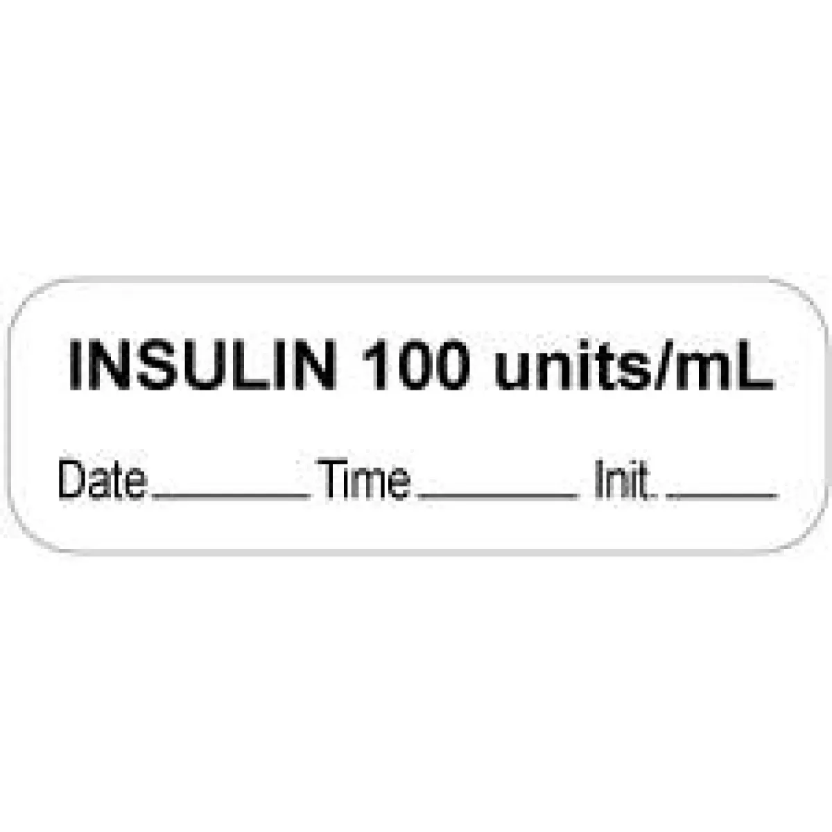 Anesthesia Label With Date, Time & Initial (Paper, Permanent) "Insulin 100 Units/Ml" 1 1/2" X 1/2" White - 1000 Per Roll