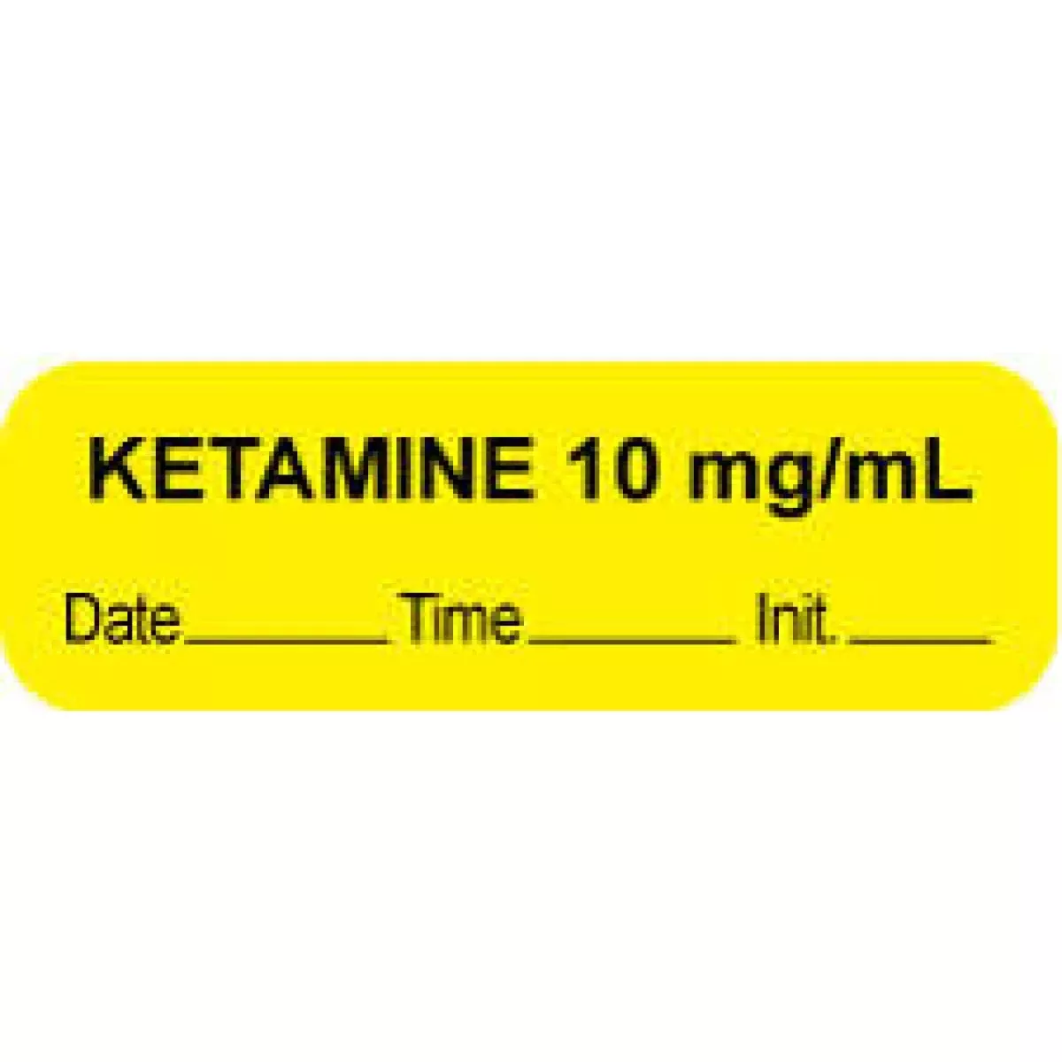Anesthesia Label With Date, Time & Initial (Paper, Permanent) "Ketamine 10 Mg/Ml" 1 1/2" X 1/2" Yellow - 1000 Per Roll
