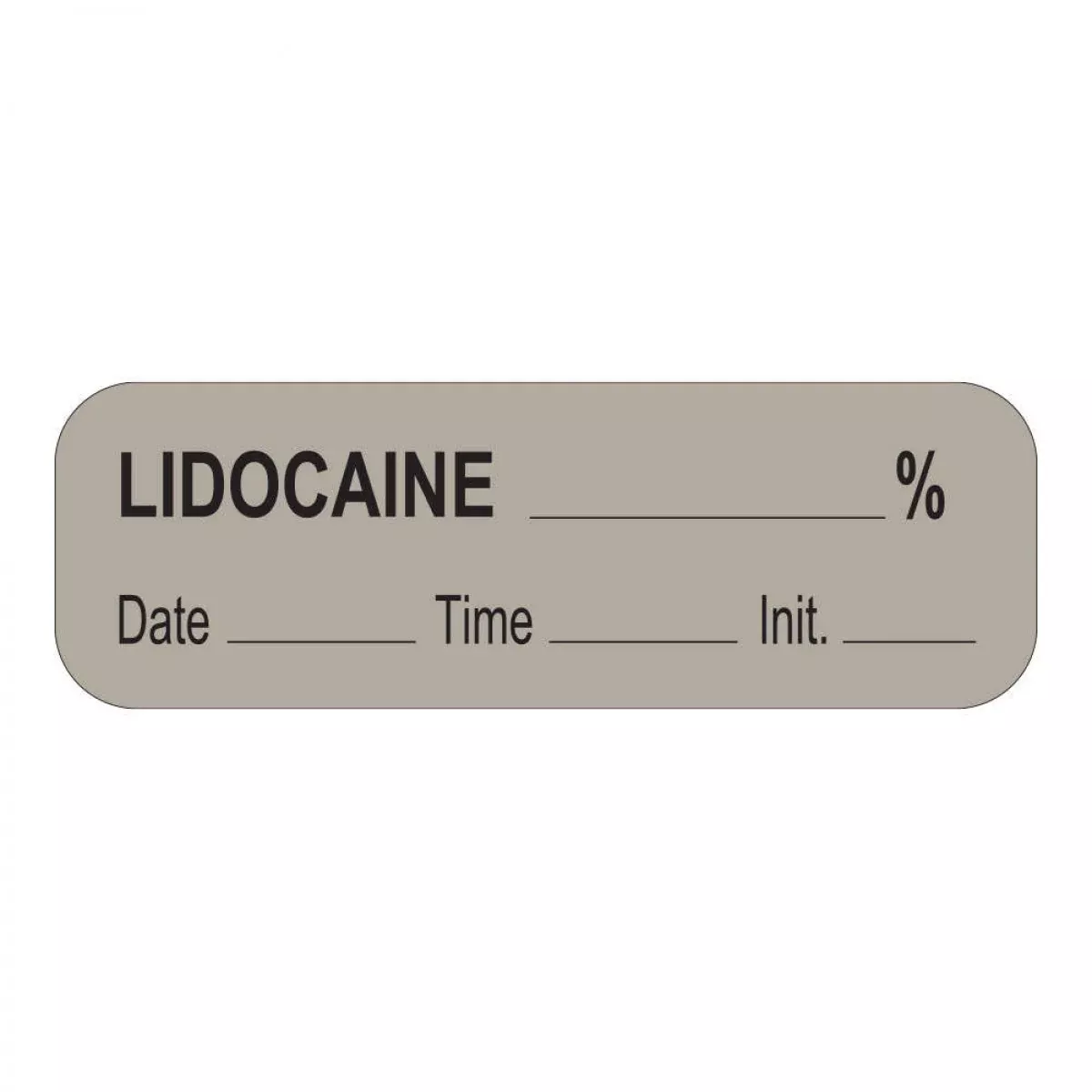 Anesthesia Label With Date, Time & Initial (Paper, Permanent) Lidocaine % 1 1/2" X 1/2" Gray - 1000 Per Roll