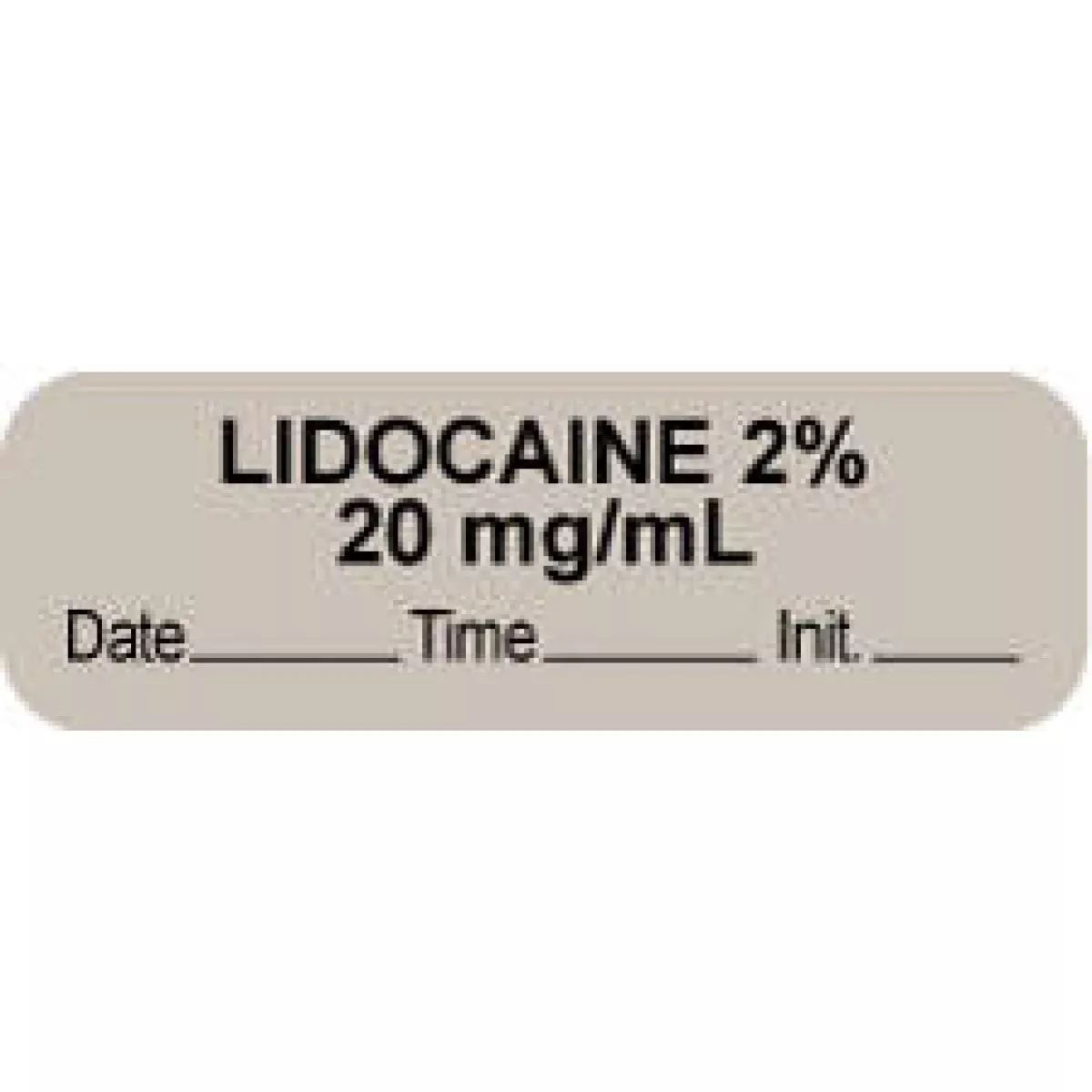 Anesthesia Label With Date, Time & Initial (Paper, Permanent) "Lidocaine 2% 20 Mg/Ml" 1 1/2" X 1/2" Gray - 1000 Per Roll