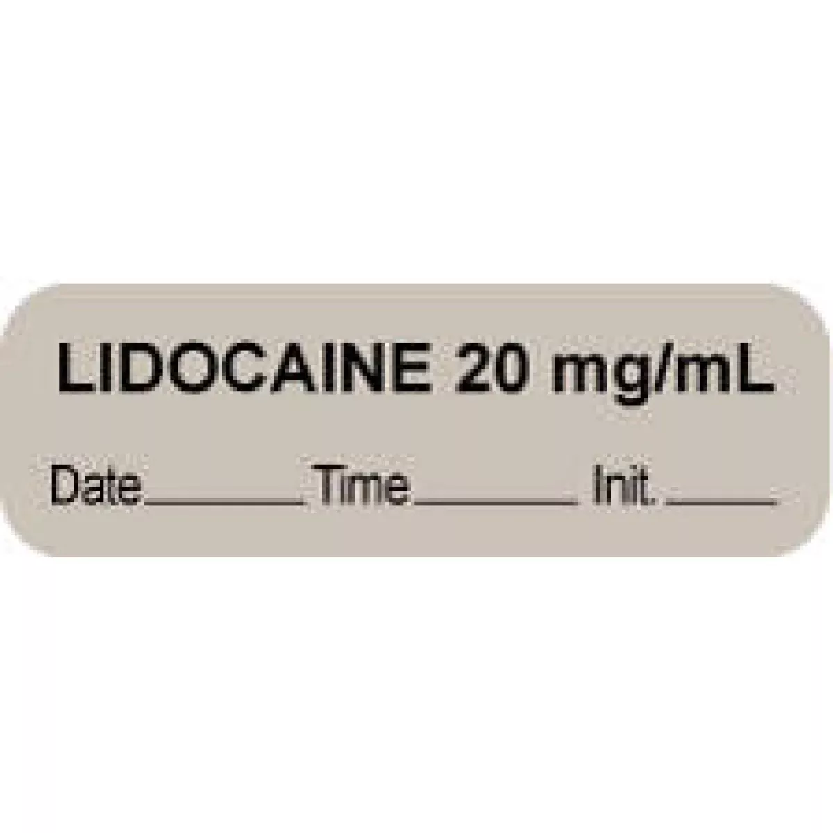 Anesthesia Label With Date, Time & Initial (Paper, Permanent) "Lidocaine 20 Mg/Ml" 1 1/2" X 1/2" Gray - 1000 Per Roll