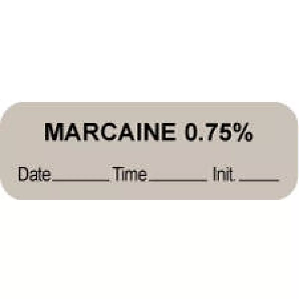 Anesthesia Label With Date, Time & Initial (Paper, Permanent) "Marcaine 0.75%" 1 1/2" X 1/2" Gray - 1000 Per Roll