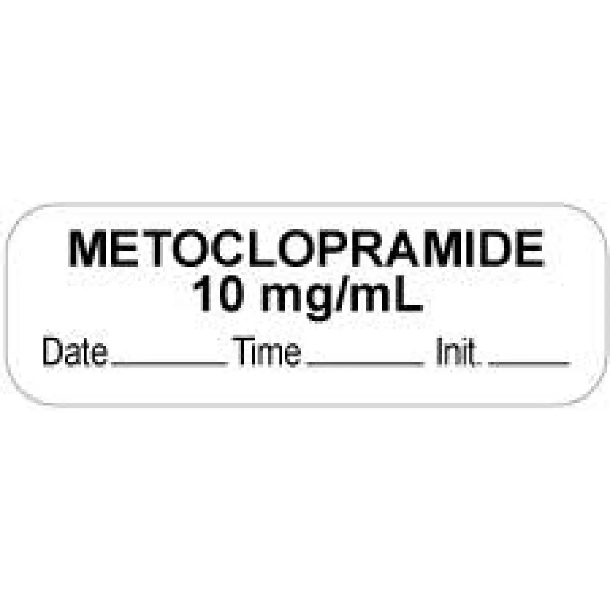 Anesthesia Label With Date, Time & Initial (Paper, Permanent) "Metoclopramide 10 Mg/Ml" 1 1/2" X 1/2" White - 1000 Per Roll