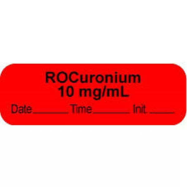 Anesthesia Label With Date, Time & Initial (Paper, Permanent) ___ Mg/Ml 1 1/2" X 1/2" Fluorescent Red - 1000 Per Roll
