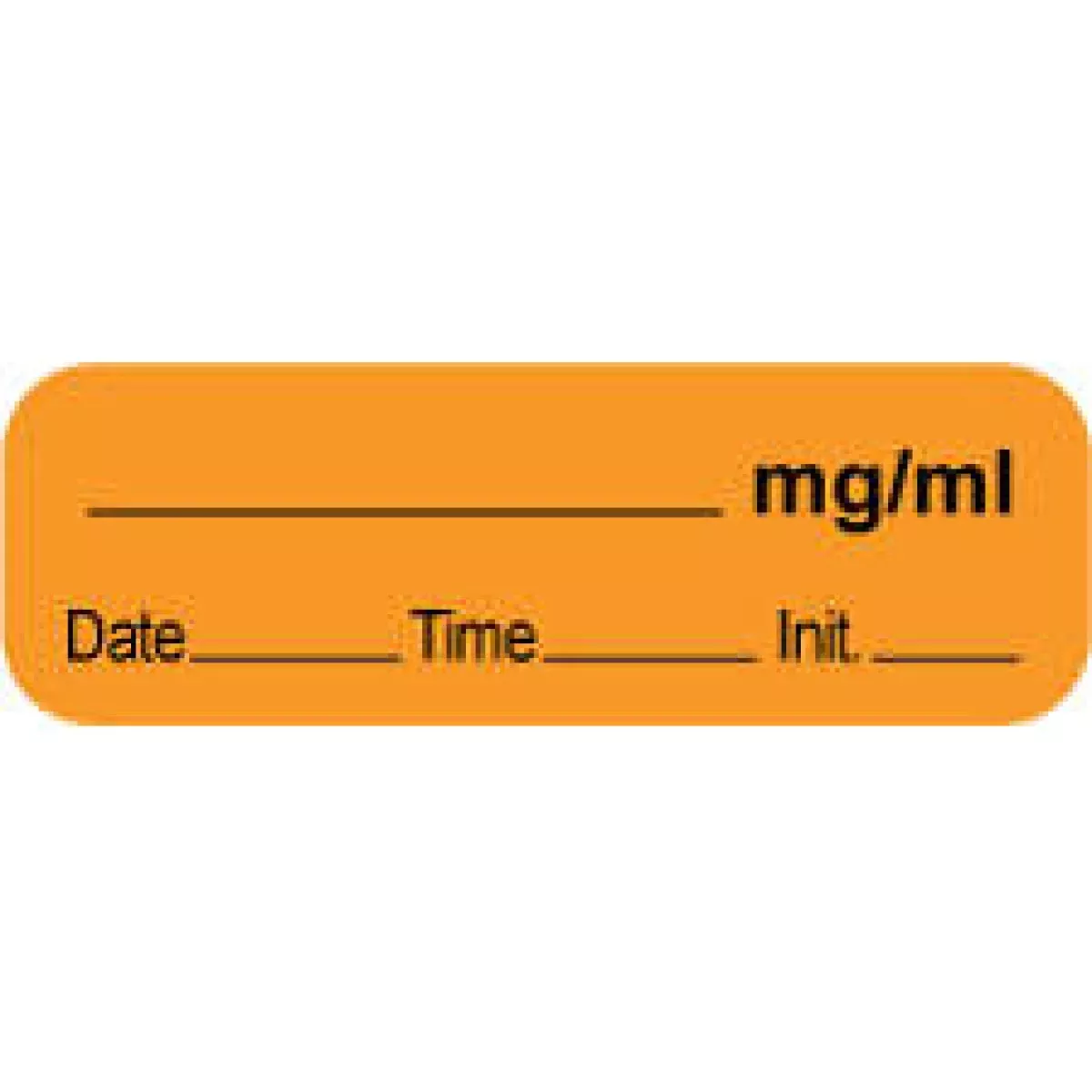 Anesthesia Label With Date, Time & Initial (Paper, Permanent) ___ Mg/Ml 1 1/2" X 1/2" Orange - 1000 Per Roll