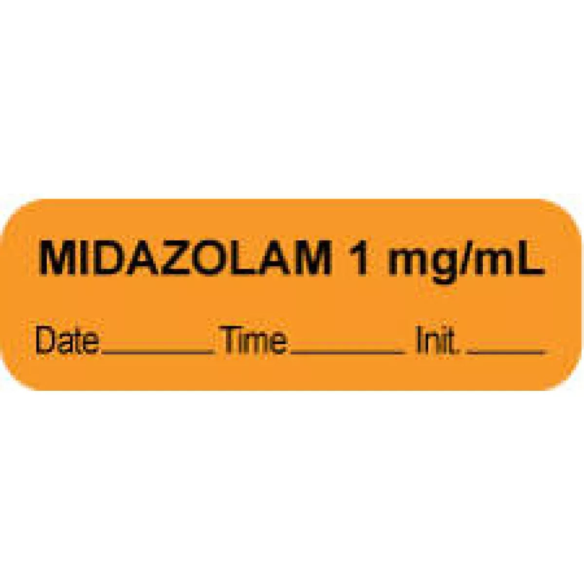 Anesthesia Label With Date, Time & Initial (Paper, Permanent) "Midazolam 1 Mg/Ml" 1 1/2" X 1/2" Orange - 1000 Per Roll