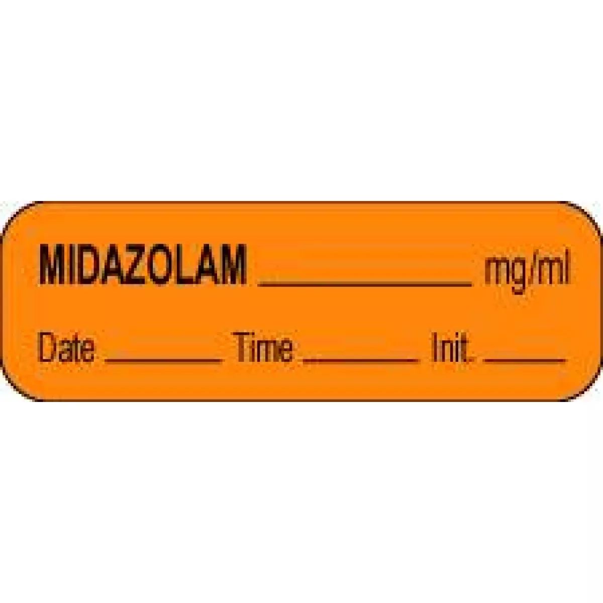 Anesthesia Label With Date, Time & Initial (Paper, Permanent) Midazolam Mg/Ml 1 1/2" X 1/2" Orange - 1000 Per Roll