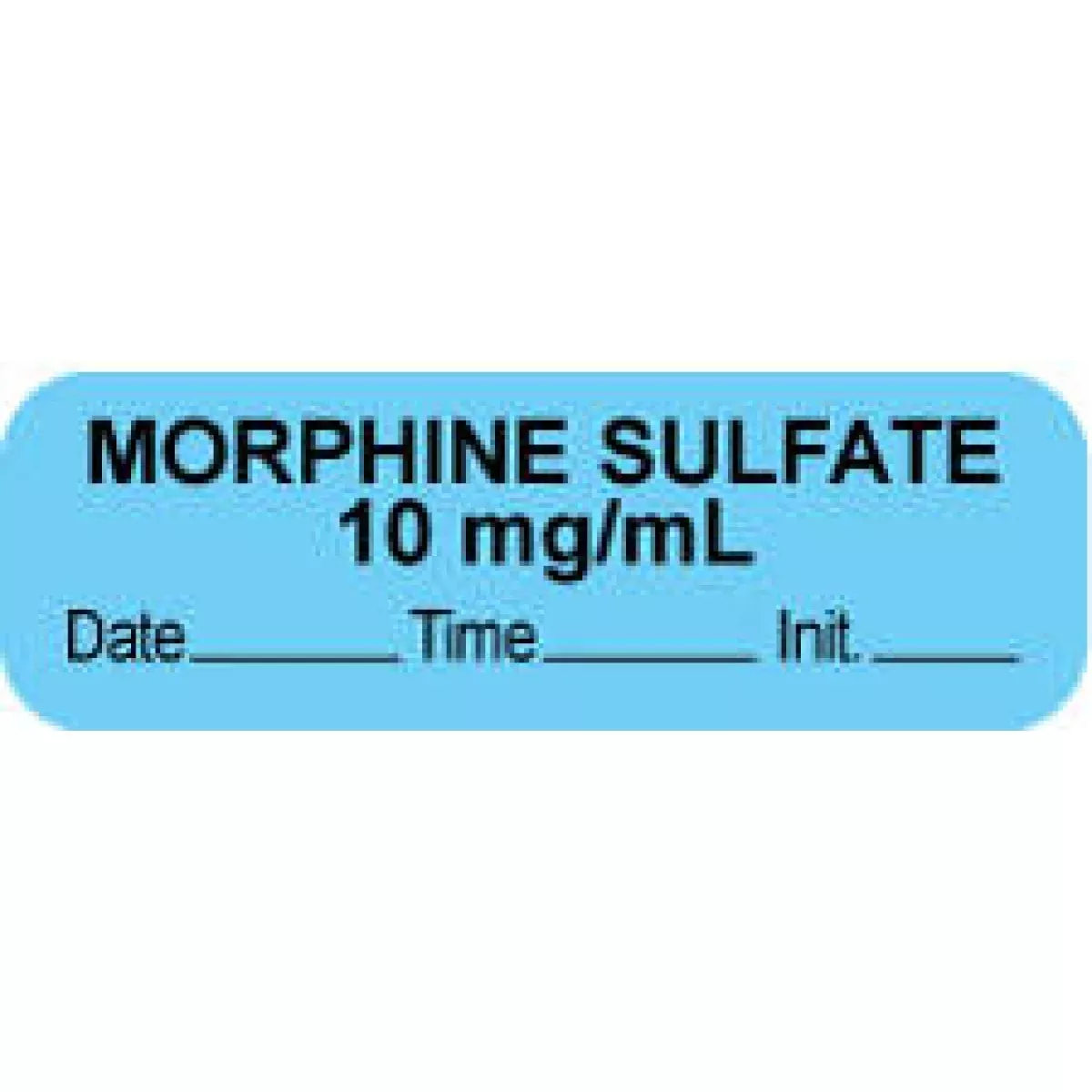 Anesthesia Label With Date, Time & Initial (Paper, Permanent) "Morphine Sulfate 10" 1 1/2" X 1/2" Blue - 1000 Per Roll