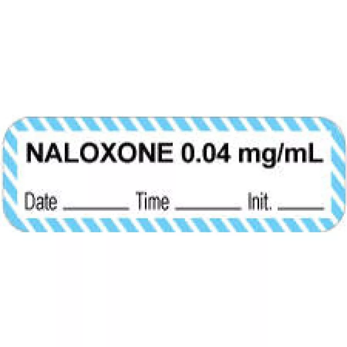Anesthesia Label With Date, Time & Initial (Paper, Permanent) "Naloxone 0.04 Mg/Ml" 1 1/2" X 1/2" White With Blue - 1000 Per Roll