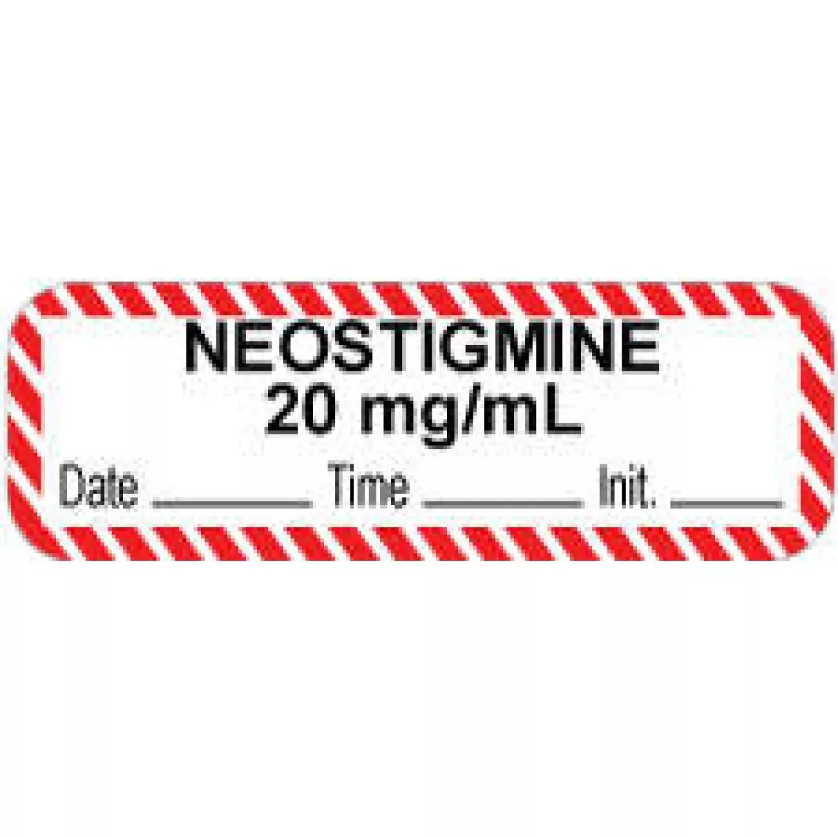 Anesthesia Label With Date, Time & Initial (Paper, Permanent) "Neostigmine 20 Mg/Ml" 1 1/2" X 1/2" White And Fluorescent Red - 1000 Per Roll