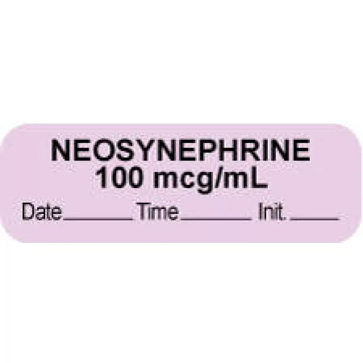 Anesthesia Label With Date, Time & Initial (Paper, Permanent) "Neosynephrine 100 Mcg" 1 1/2" X 1/2" Violet - 1000 Per Roll
