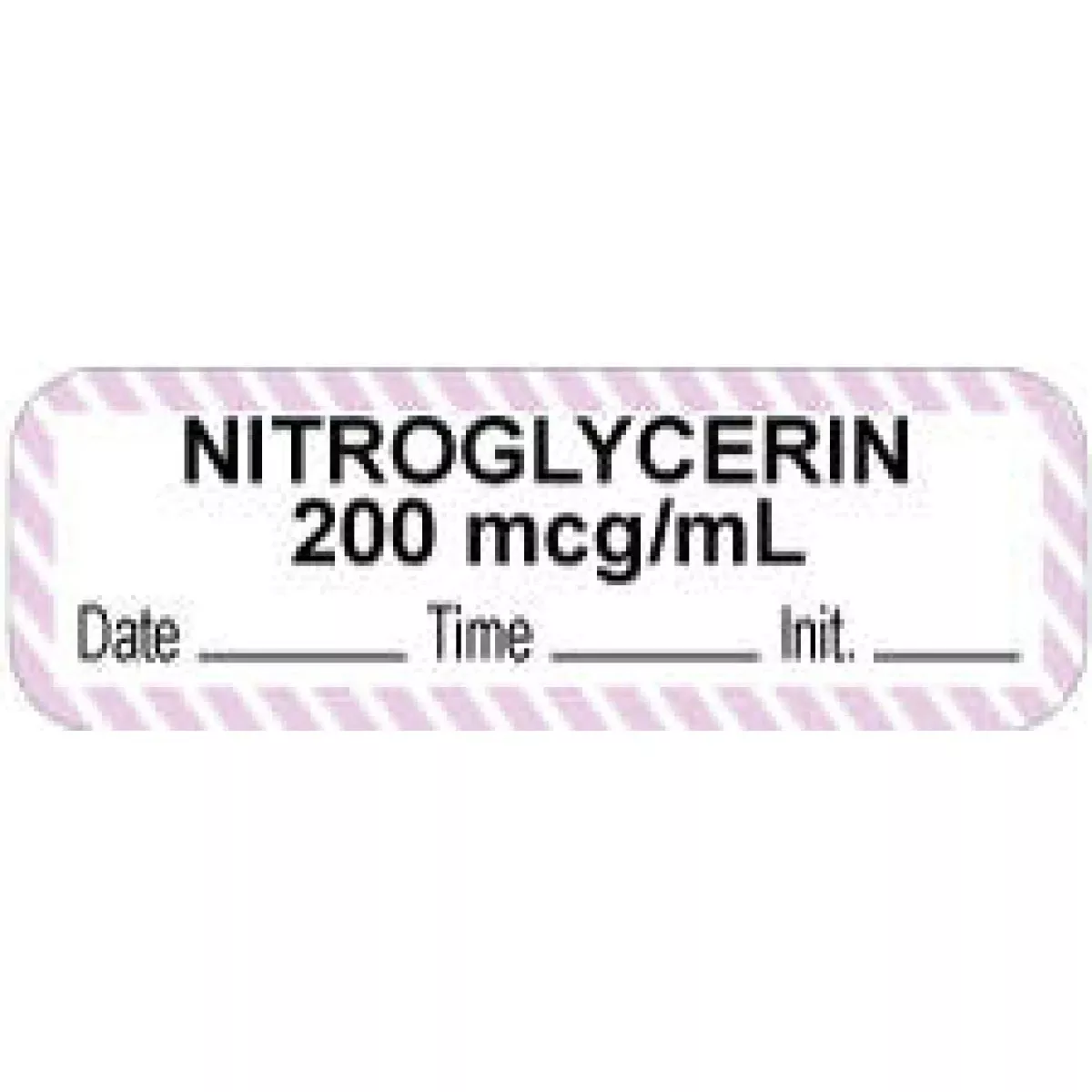 Anesthesia Label With Date, Time & Initial (Paper, Permanent) "Nitroglycerin 200 Mcg" 1 1/2" X 1/2" White With Violet - 1000 Per Roll