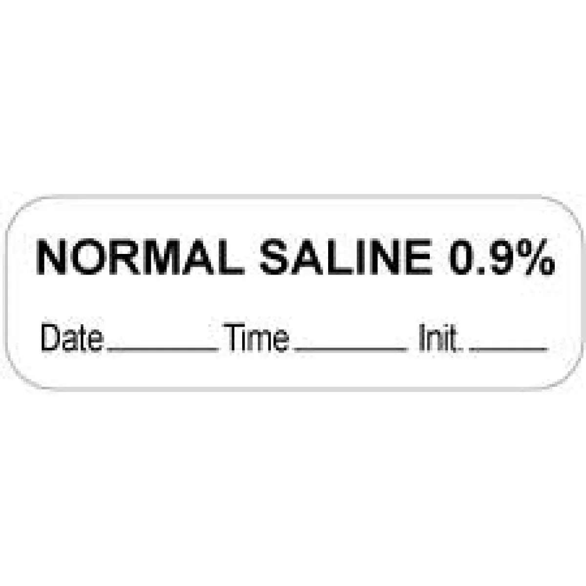 Anesthesia Label With Date, Time & Initial (Paper, Permanent) "Normal Saline 0.9%" 1 1/2" X 1/2" White - 1000 Per Roll