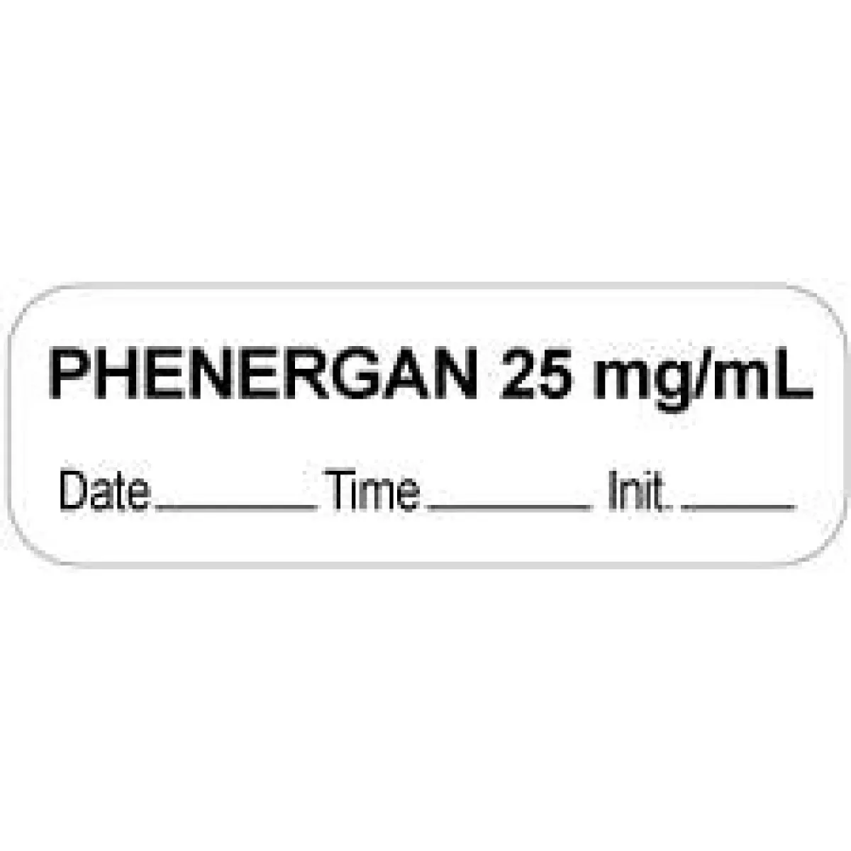Anesthesia Label With Date, Time & Initial (Paper, Permanent) "Phenergan 25 Mg/Ml" 1 1/2" X 1/2" White - 1000 Per Roll