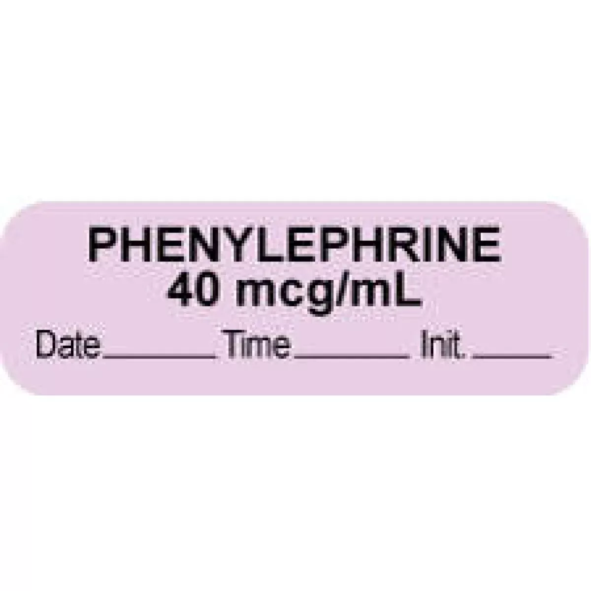Anesthesia Label With Date, Time & Initial (Paper, Permanent) "Phenylephrine 40 Mcg" 1 1/2" X 1/2" Violet - 1000 Per Roll