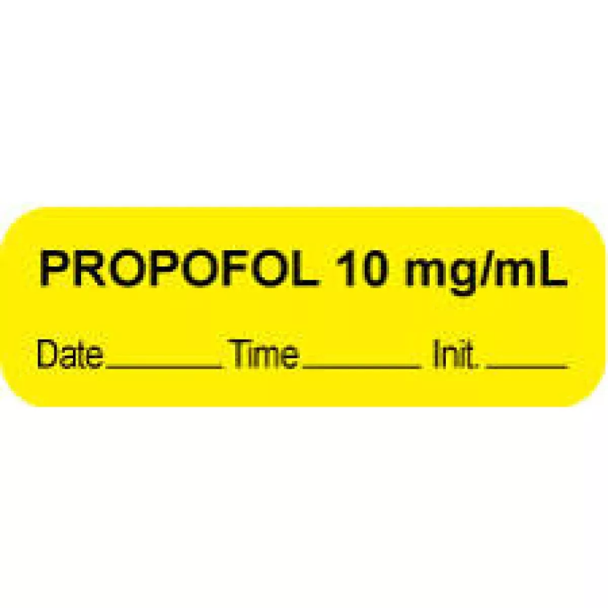 Anesthesia Label With Date, Time & Initial (Paper, Permanent) "Propofol 10 Mg/Ml" 1 1/2" X 1/2" Yellow - 1000 Per Roll