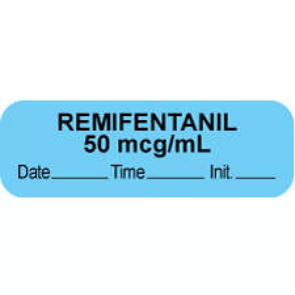 Anesthesia Label With Date, Time & Initial (Paper, Permanent) "Remifentanil 50 Mcg/Ml" 1 1/2" X 1/2" Blue - 1000 Per Roll