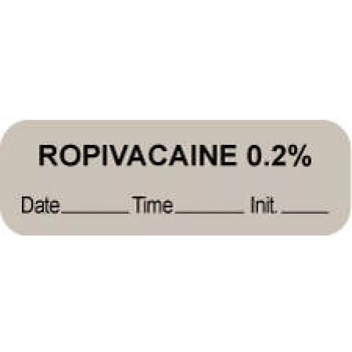 Anesthesia Label With Date, Time & Initial (Paper, Permanent) "Ropivacaine 0.2%" 1 1/2" X 1/2" Gray - 1000 Per Roll