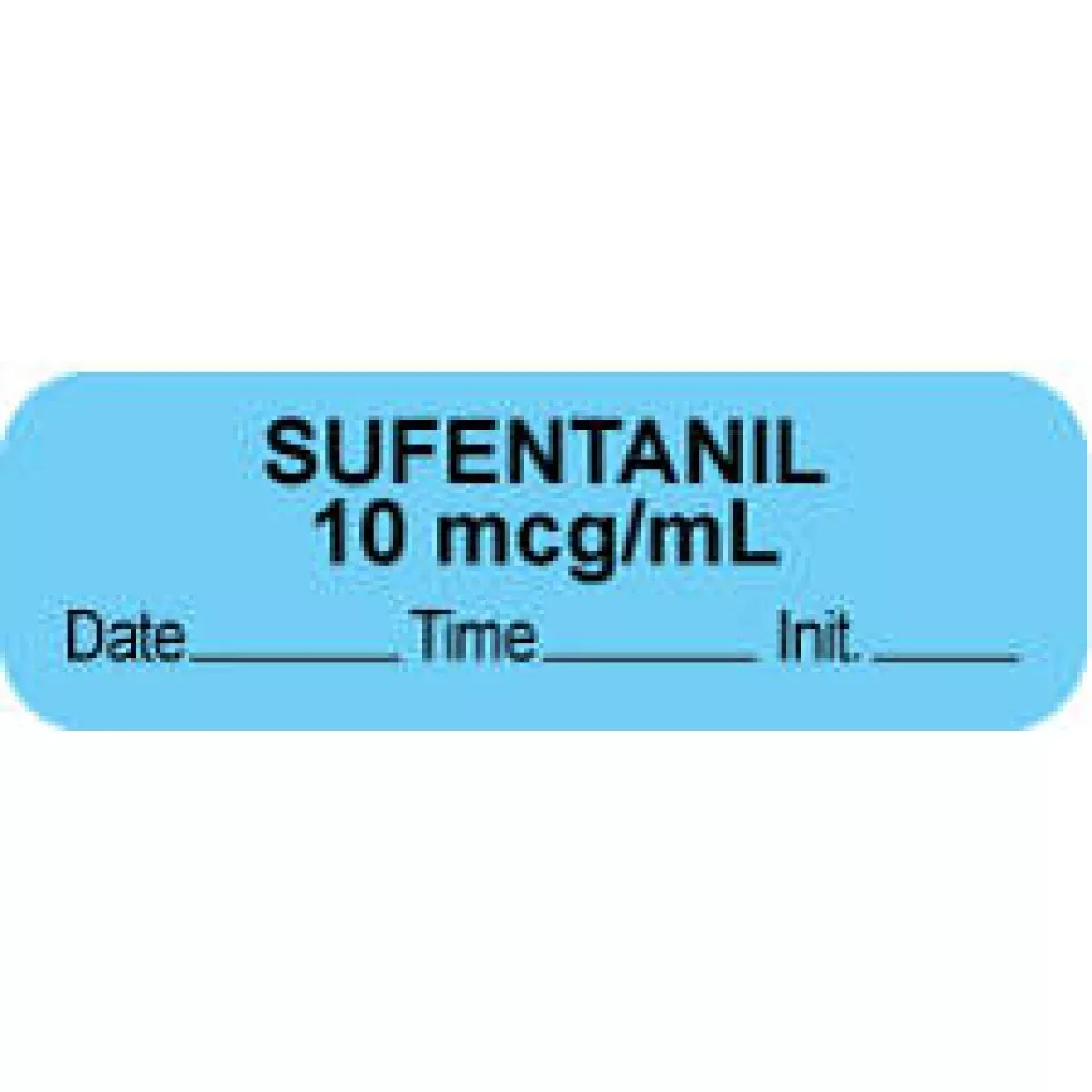 Anesthesia Label With Date, Time & Initial (Paper, Permanent) "Sufentanil 10 Mcg/Ml" 1 1/2" X 1/2" Blue - 1000 Per Roll