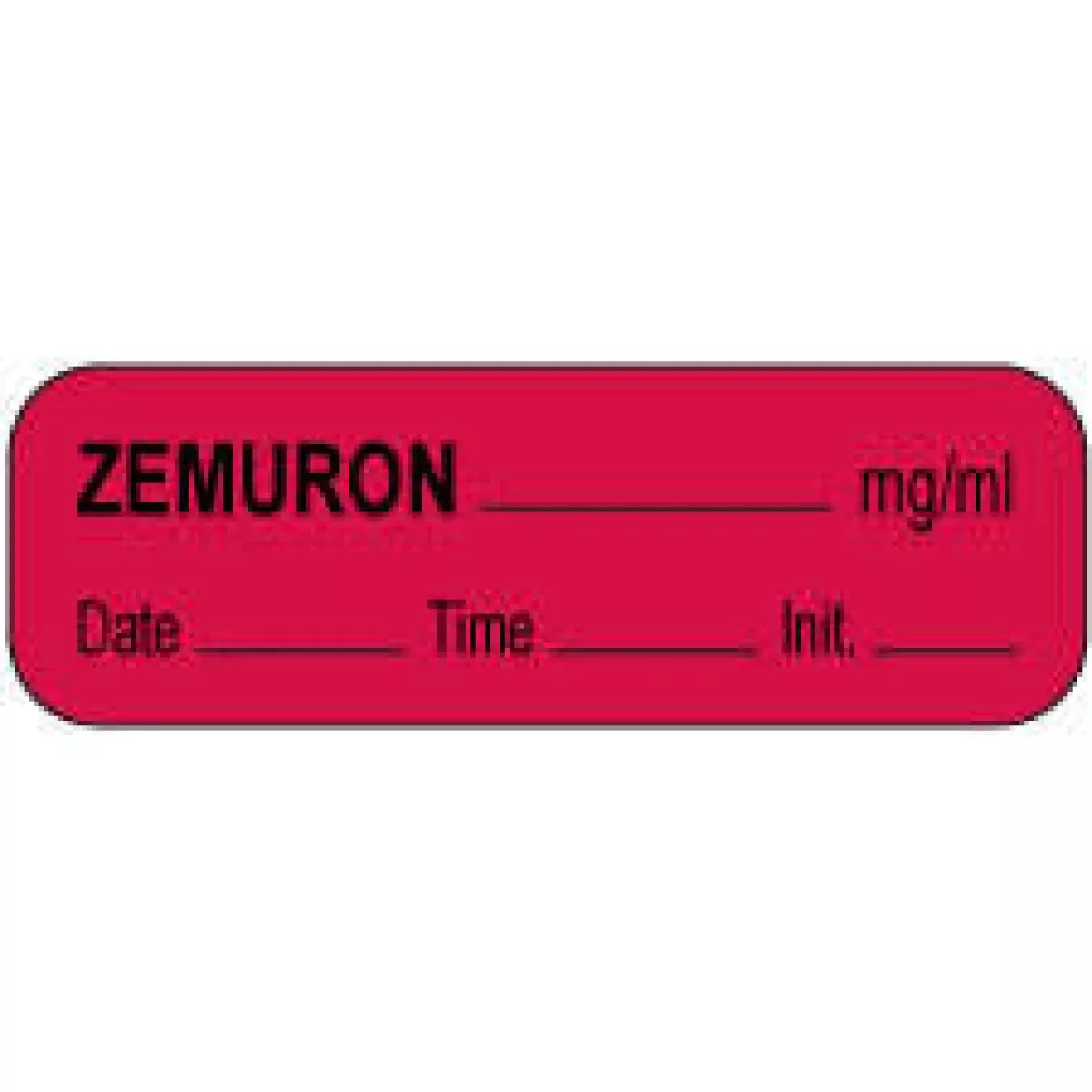 Anesthesia Label With Date, Time & Initial (Paper, Permanent) Zemuron Mg/Ml 1 1/2" X 1/2" Fluorescent Red - 1000 Per Roll