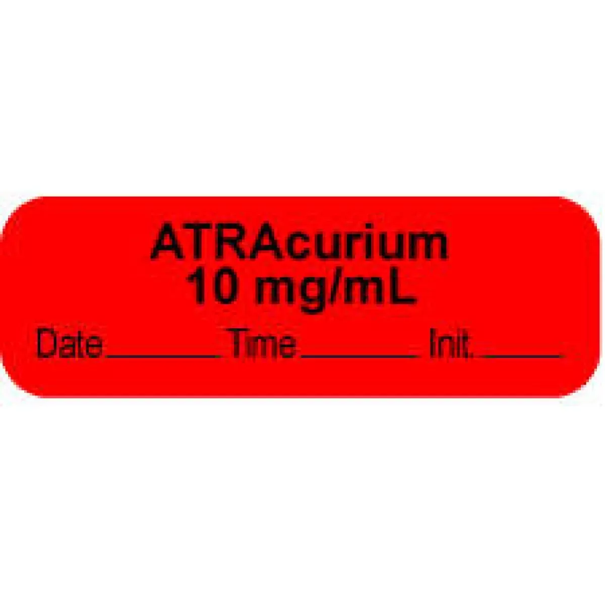 Anesthesia Label With Date, Time & Initial | Tall-Man Lettering (Paper, Permanent) Atracurium Mg/Ml 1 1/2" X 1/2" Fluorescent Red - 1000 Per Roll