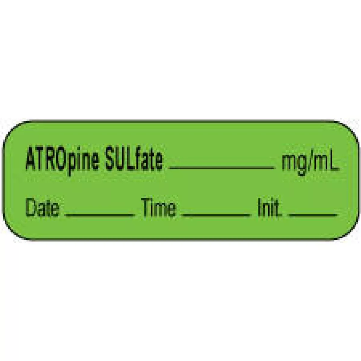 Anesthesia Label With Date, Time & Initial | Tall-Man Lettering (Paper, Permanent) Atropine Mg/Ml 1 1/2" X 1/2" Green - 1000 Per Roll