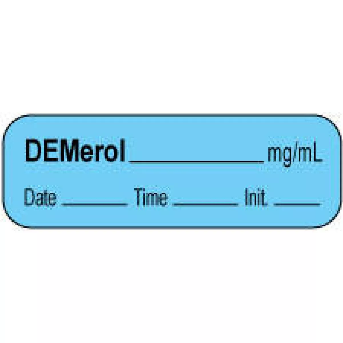 Anesthesia Label With Date, Time & Initial | Tall-Man Lettering (Paper, Permanent) Demerol Mg/Ml 1 1/2" X 1/2" Blue - 1000 Per Roll