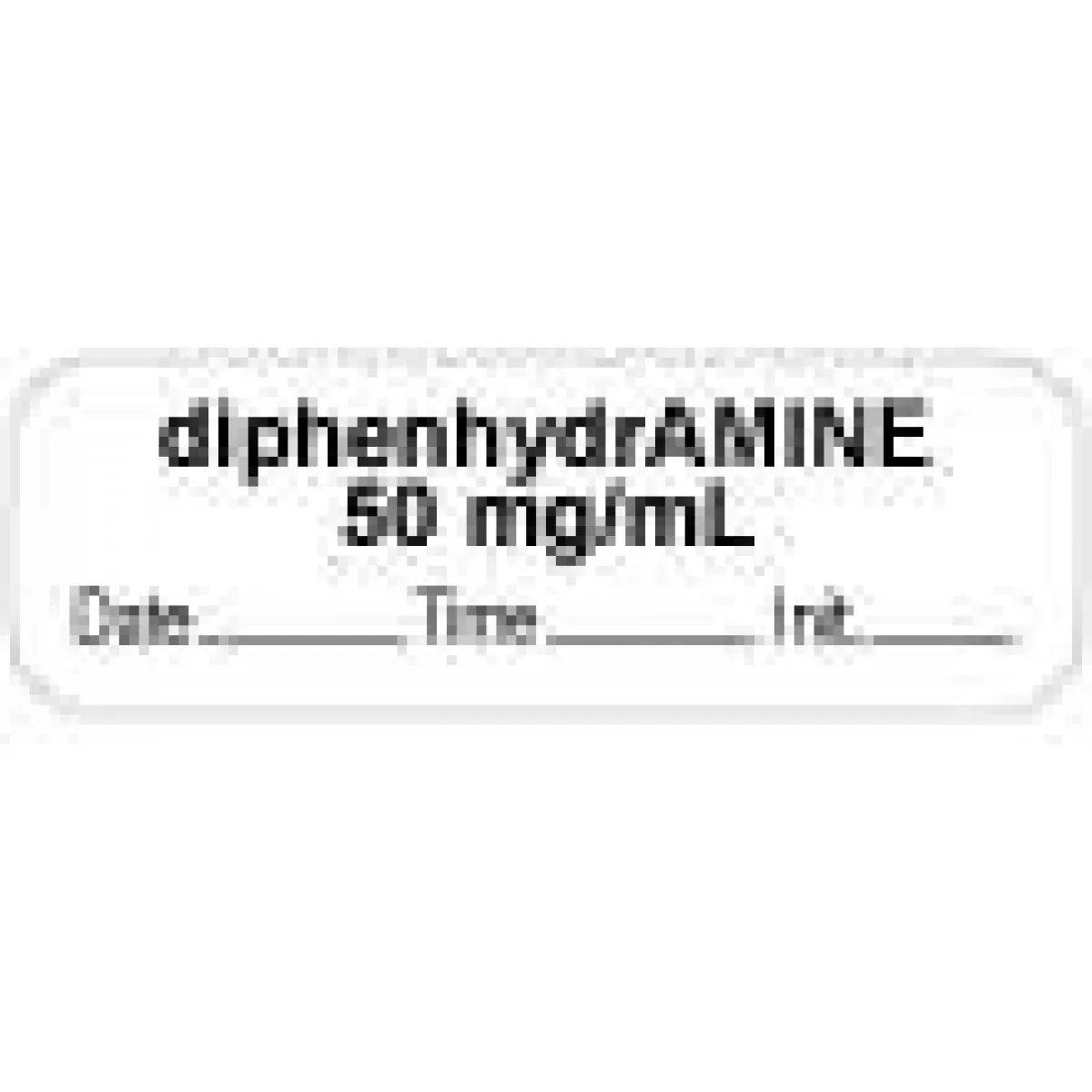 Anesthesia Label With Date, Time & Initial | Tall-Man Lettering (Paper, Permanent) "Diphenhydramine 50" 1 1/2" X 1/2" White - 1000 Per Roll