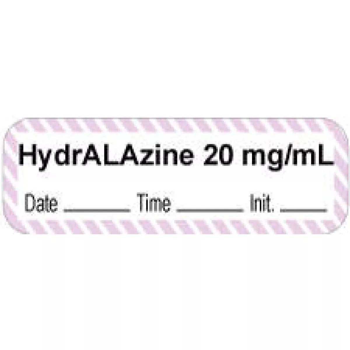 Anesthesia Label With Date, Time & Initial | Tall-Man Lettering (Paper, Permanent) "Hydralazine 20 Mg/Ml" 1 1/2" X 1/2" White With Violet - 1000 Per Roll